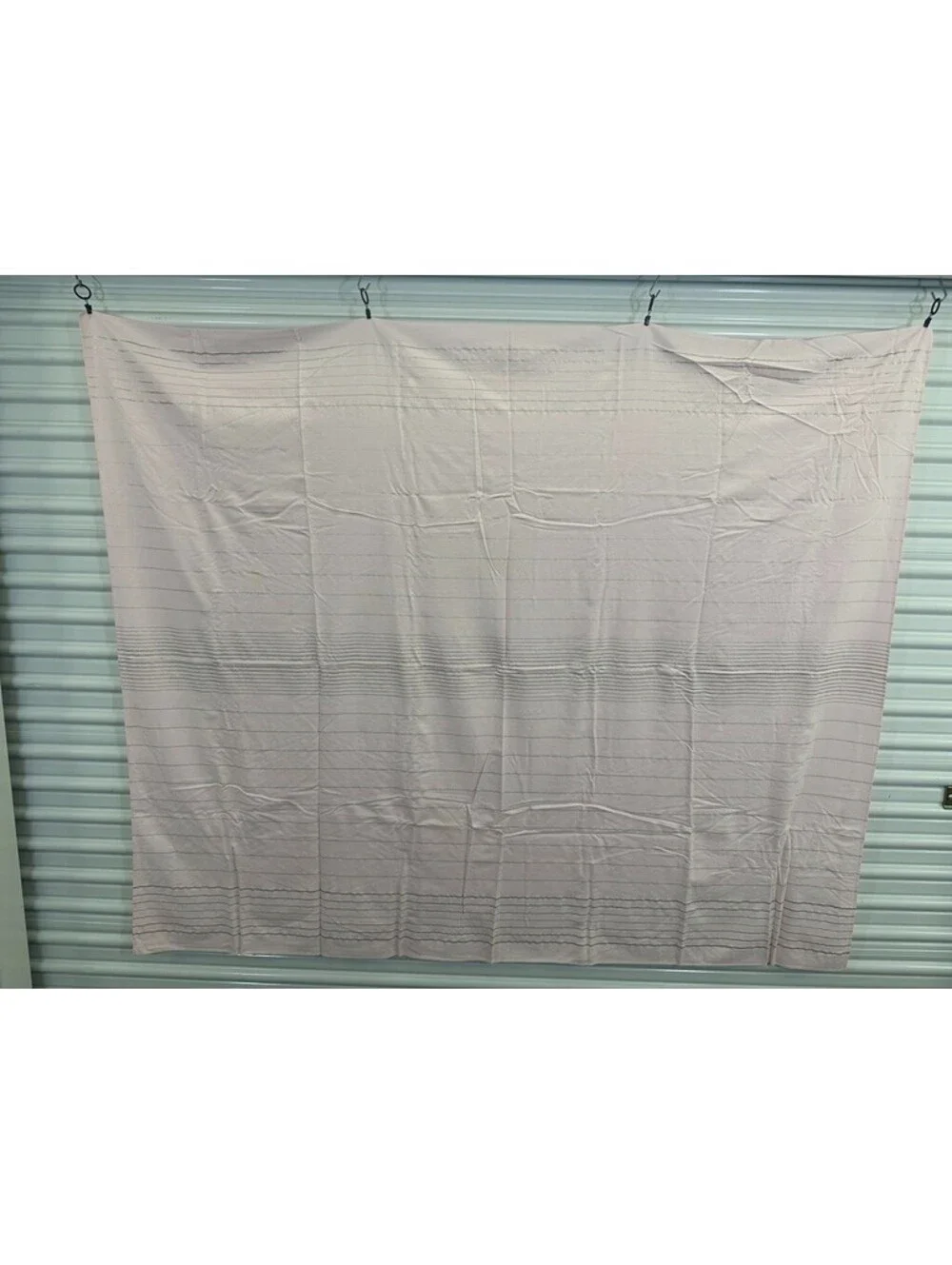 Pink Silver Striped Vintage Tablecloth Topper 7 Napkins